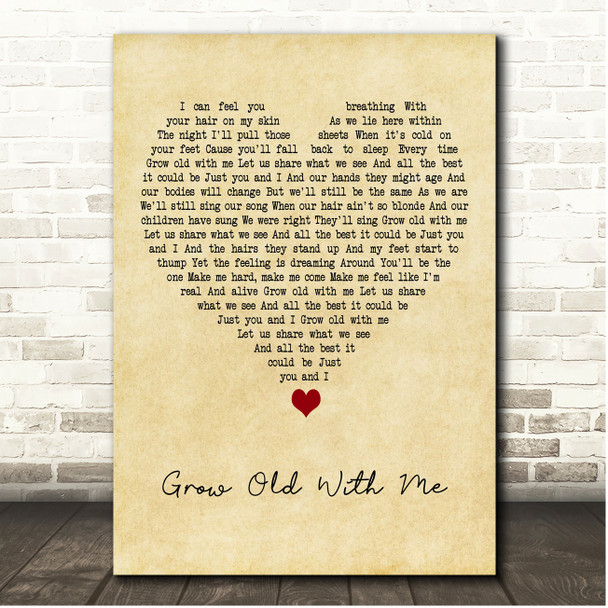 Matt Johnson Grow Old With Me Vintage Heart Song Lyric Print