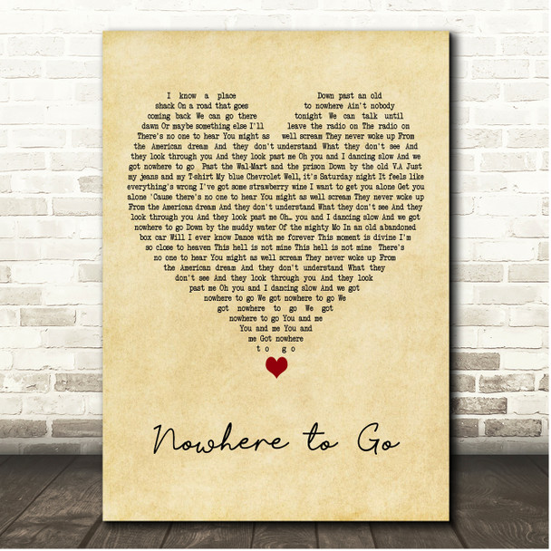 Melissa Etheridge Nowhere to Go Vintage Heart Song Lyric Print