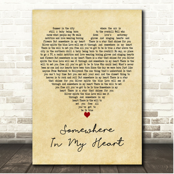 Aztec Camera Somewhere in My Heart Vintage Heart Song Lyric Print