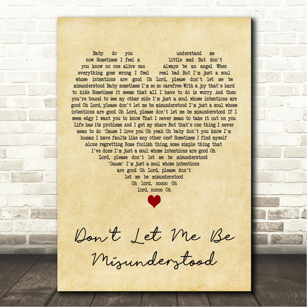 Mick Hucknall Dont Let Me Be Misunderstood Vintage Heart Song Lyric Print