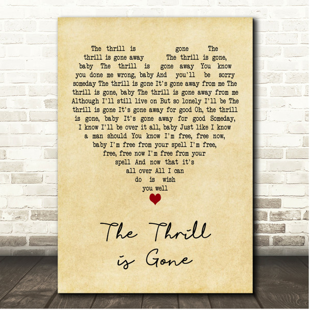 B.B. King The Thrill is Gone Vintage Heart Song Lyric Print