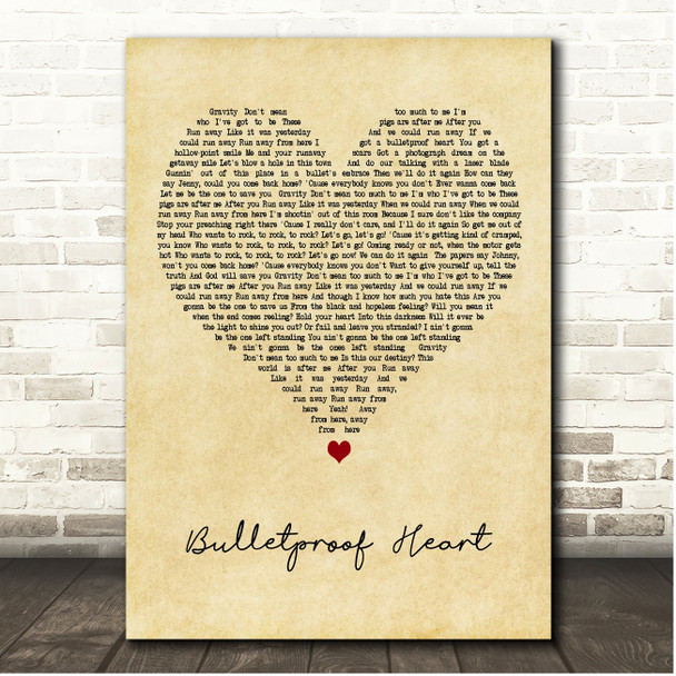 My Chemical Romance Bulletproof Heart Vintage Heart Song Lyric Print