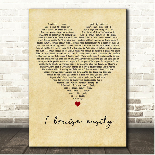 Natasha Bedingfield I bruise easily Vintage Heart Song Lyric Print