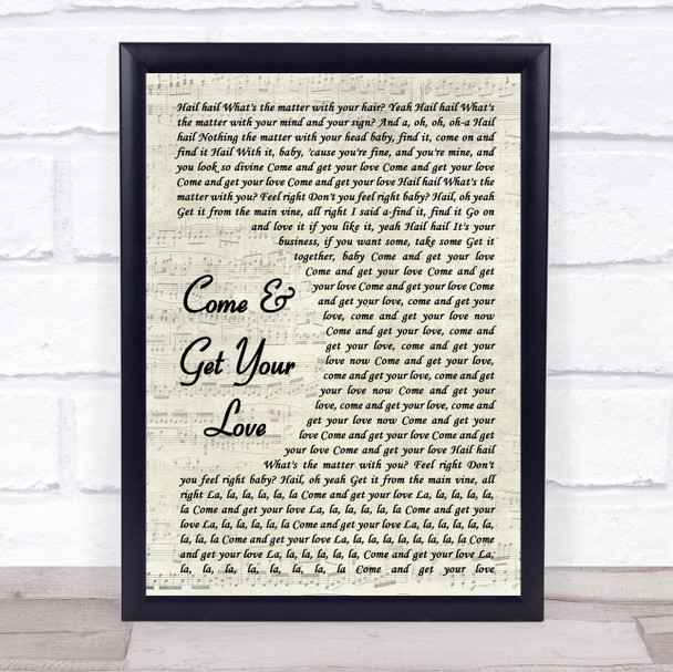 Redbone Come And Get Your Love Vintage Script Song Lyric Music Wall Art Print