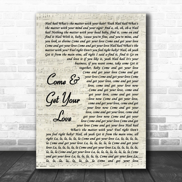 Redbone Come And Get Your Love Vintage Script Song Lyric Music Wall Art Print