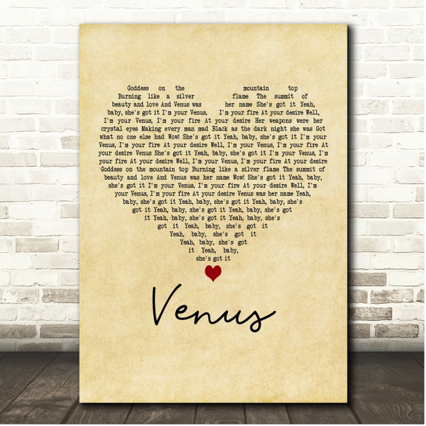 Bananarama Venus Vintage Heart Song Lyric Print