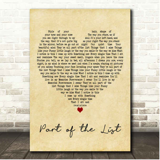 Ne-Yo Part of the List Vintage Heart Song Lyric Print