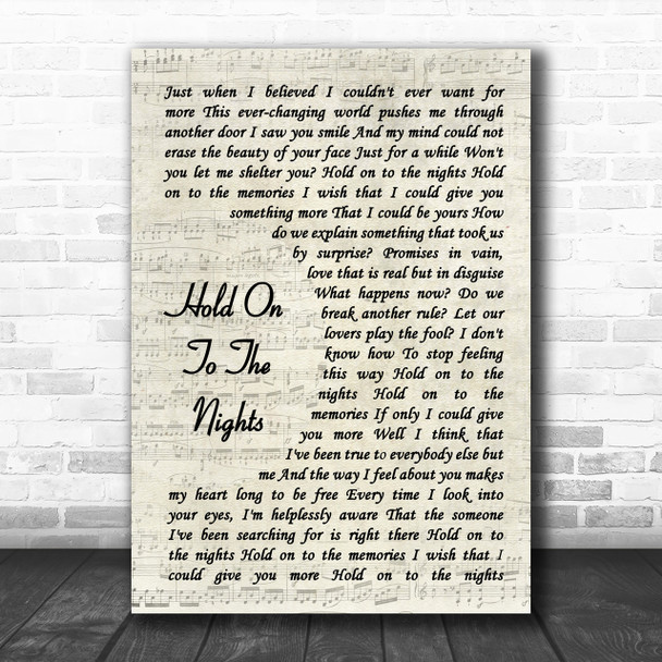 Richard Marx Hold On To The Nights Song Lyric Vintage Script Music Wall Art Print