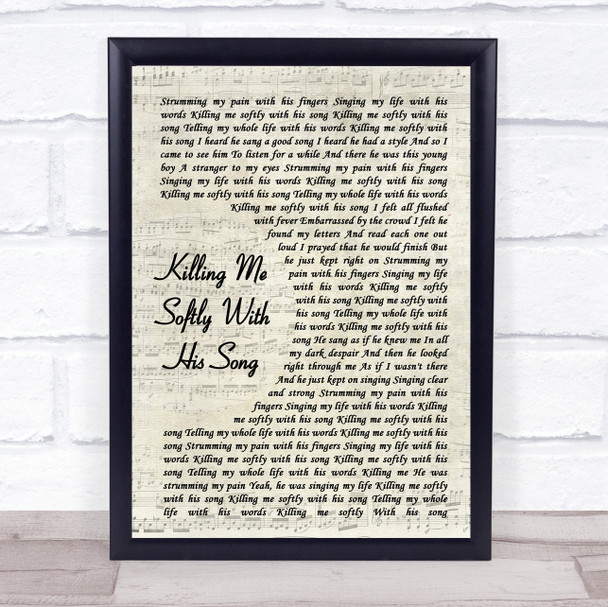 Roberta Flack Killing Me Softly With His Song Vintage Script Song Lyric Music Wall Art Print