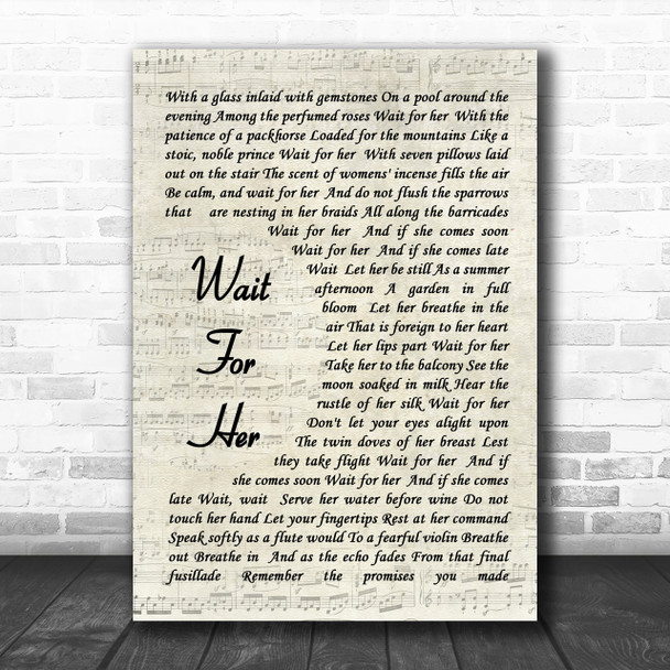 Roger Waters Wait For Her Song Lyric Vintage Script Music Wall Art Print