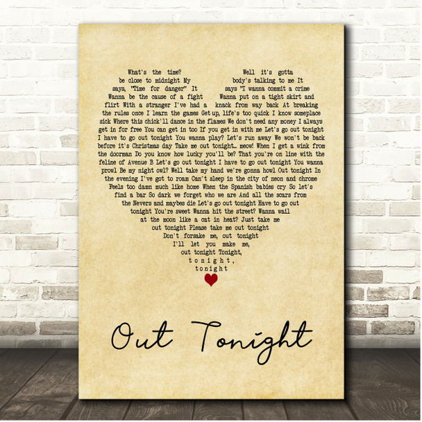 Original Broadway Cast of Rent Out Tonight Vintage Heart Song Lyric Print