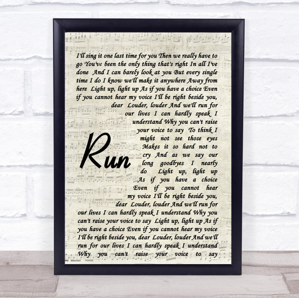 Run Leona Lewis Song Lyric Vintage Script Music Wall Art Print