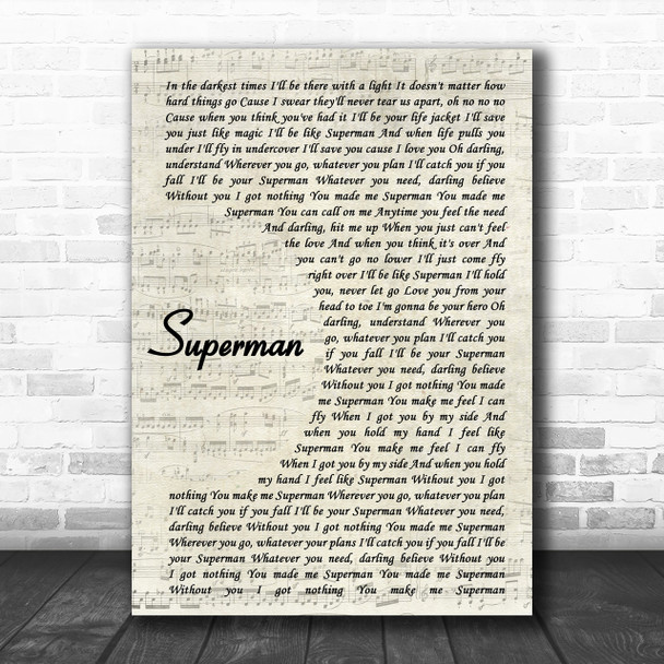 Scouting For Girls Superman Vintage Script Song Lyric Music Wall Art Print