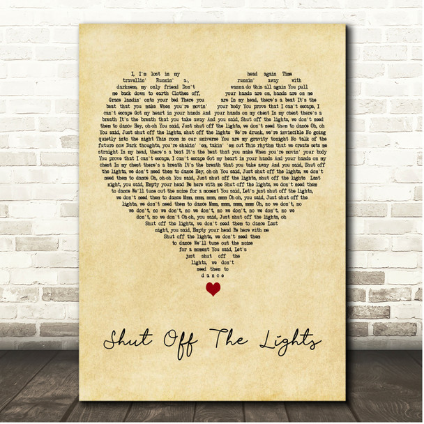 Bastille Shut Off The Lights Vintage Heart Song Lyric Print