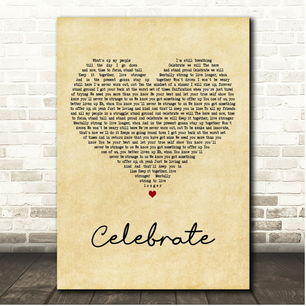 Rebelution Celebrate Vintage Heart Song Lyric Print