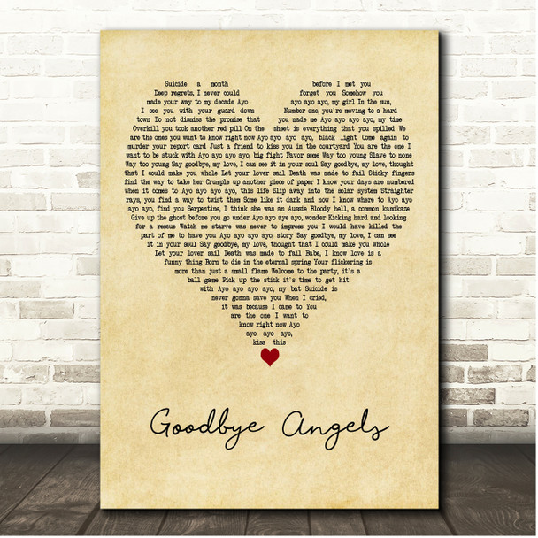 Red Hot Chili Peppers Goodbye Angels Vintage Heart Song Lyric Print