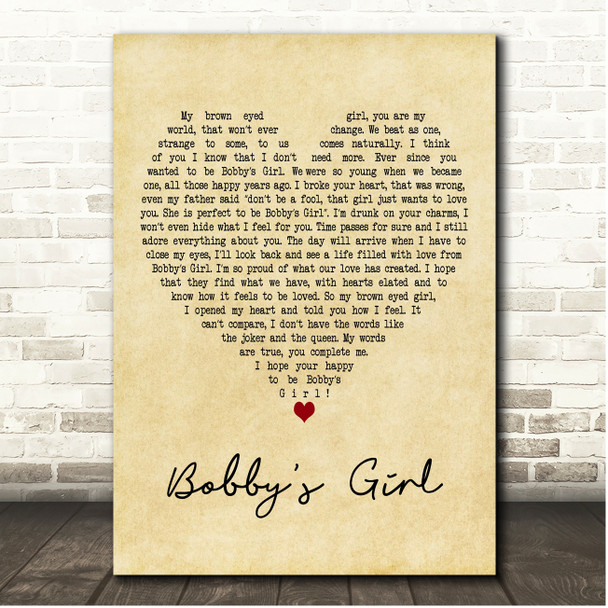 Rob Longhorn Bobbys Girl Vintage Heart Song Lyric Print
