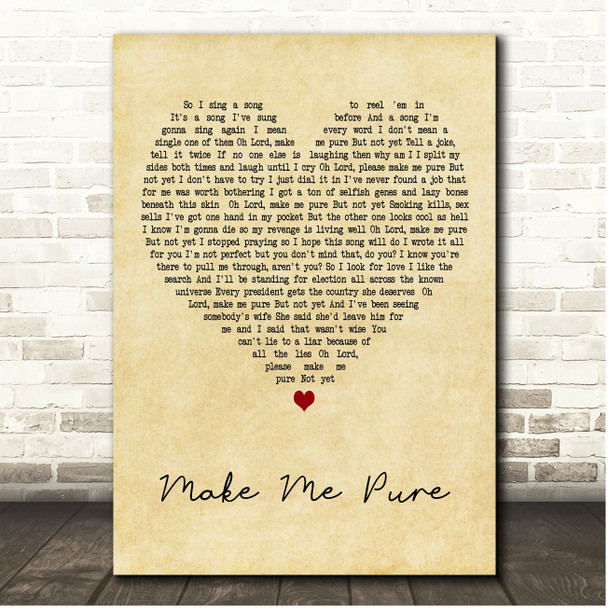 Robbie Williams Make Me Pure Vintage Heart Song Lyric Print