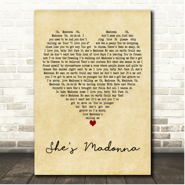 Robbie Williams Shes Madonna Vintage Heart Song Lyric Print