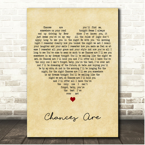 Robert Downey Jr & Vonda Shepard Chances Are Vintage Heart Song Lyric Print