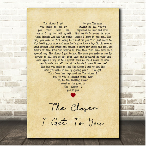 Roberta Flack The Closer I Get to You Vintage Heart Song Lyric Print