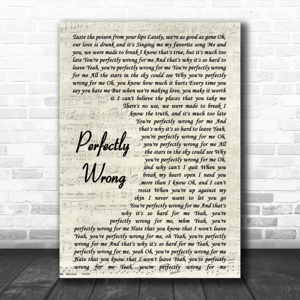 Shawn Mendes Perfectly Wrong Song Lyric Vintage Script Music Wall Art Print