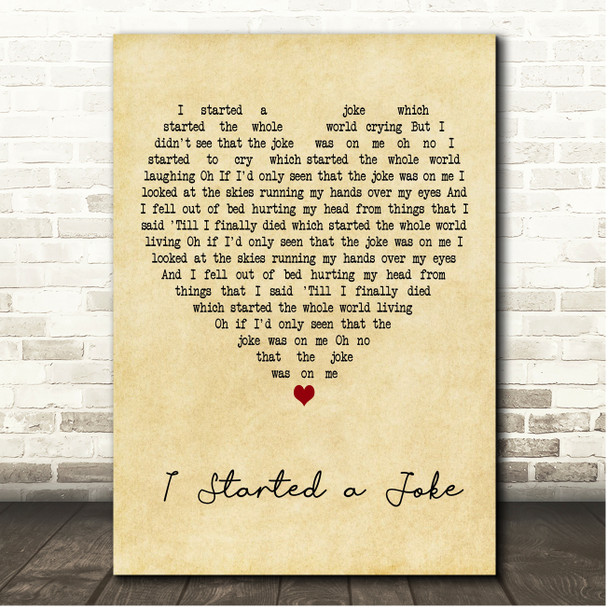 Bee Gees I Started a Joke Vintage Heart Song Lyric Print