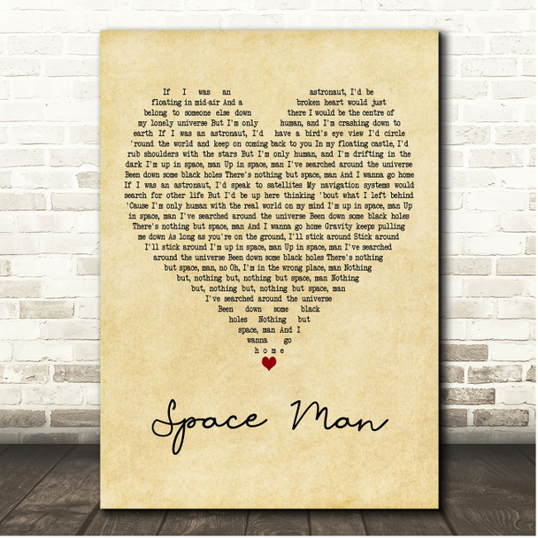 Sam Ryder Space Man Vintage Heart Song Lyric Print