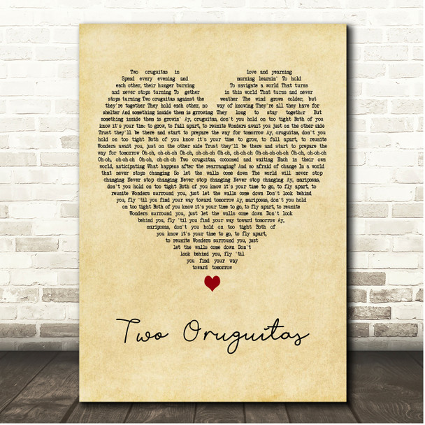 Sebastián Yatra Two Oruguitas Vintage Heart Song Lyric Print