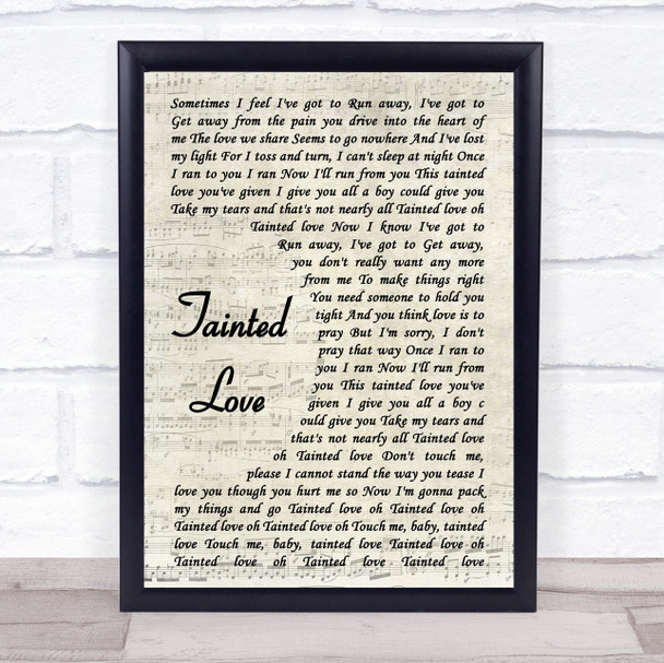 Soft Cell Tainted Love Song Lyric Vintage Script Music Wall Art Print