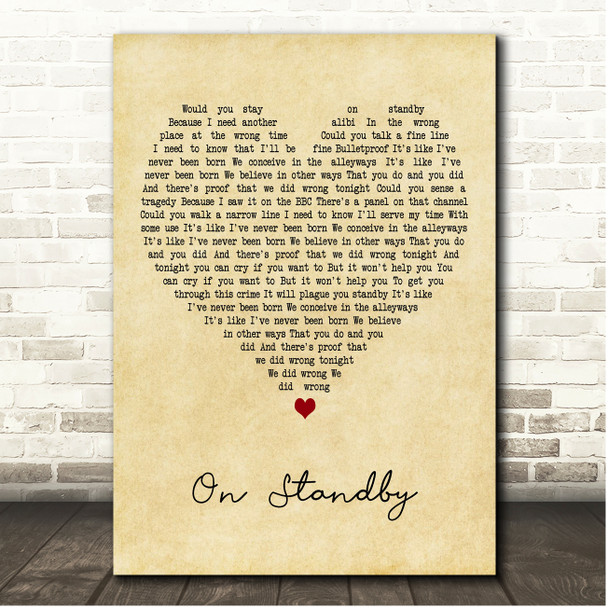 Shed Seven On Standby Vintage Heart Song Lyric Print
