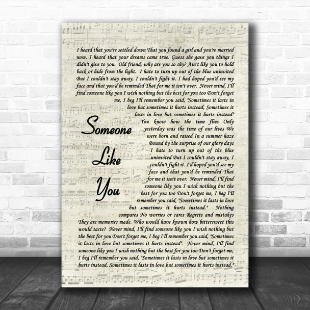 Someone Like You Adele Script Song Lyric Music Wall Art Print