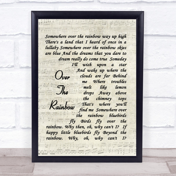 Somewhere Over The Rainbow Judy Garland Song Lyric Vintage Script Music Wall Art Print