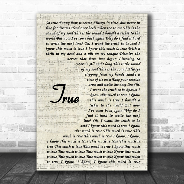 Spandau Ballet True Vintage Script Song Lyric Music Wall Art Print