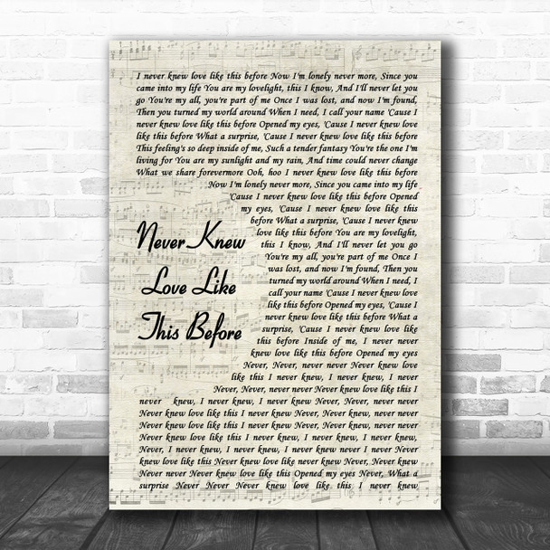 Stephanie Mills Never Knew Love Like This Before Vintage Script Song Lyric Music Wall Art Print