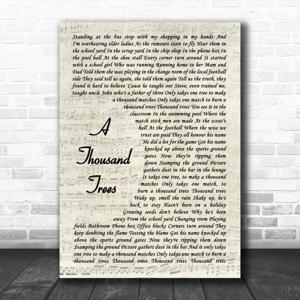 Stereophonics A Thousand Trees Song Lyric Vintage Script Music Wall Art Print