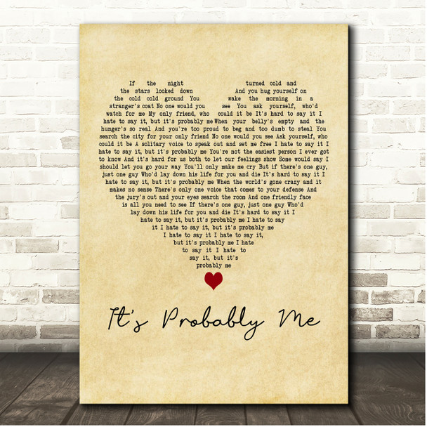 Sting It's Probably Me Vintage Heart Song Lyric Print