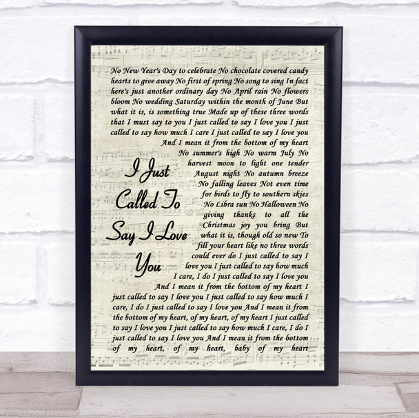 Stevie Wonder I Just Called To Say I Love You Song Lyric Vintage Script Music Wall Art Print