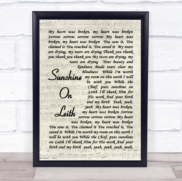 Sunshine On Leith The Proclaimers Song Lyric Vintage Script Music Wall Art Print