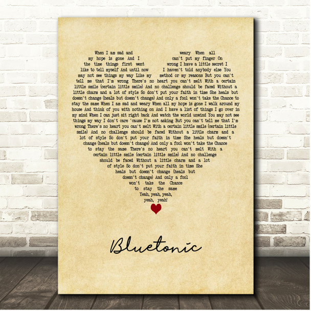 The Bluetones Bluetonic Vintage Heart Song Lyric Print