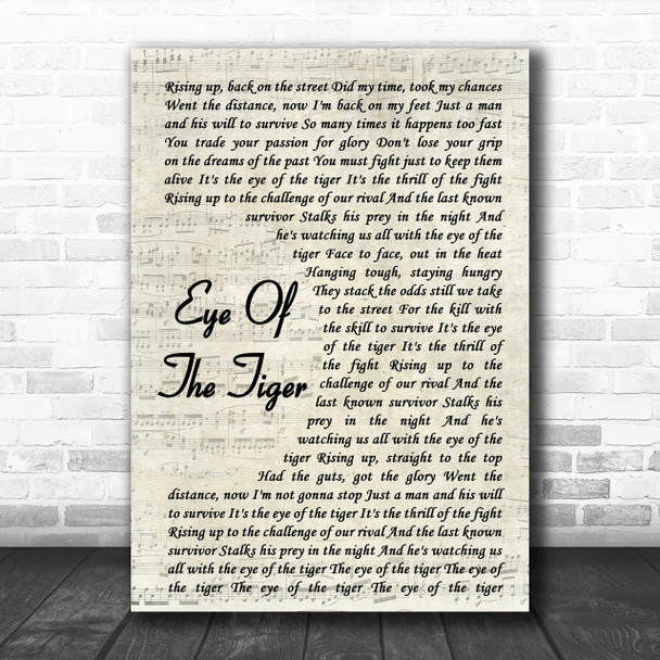 Survivor Eye Of The Tiger Vintage Script Song Lyric Music Wall Art Print