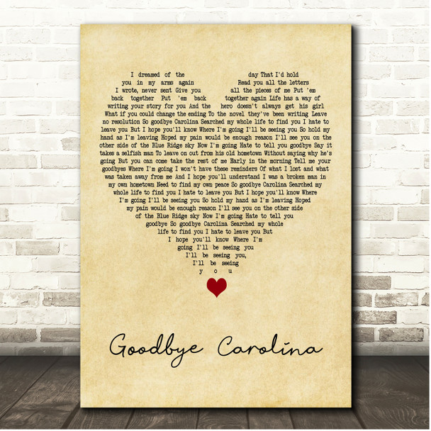 The Marcus King Band Goodbye Carolina Vintage Heart Song Lyric Print