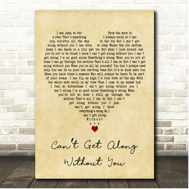 The Muppets Cant Get Along Without You Vintage Heart Song Lyric Print
