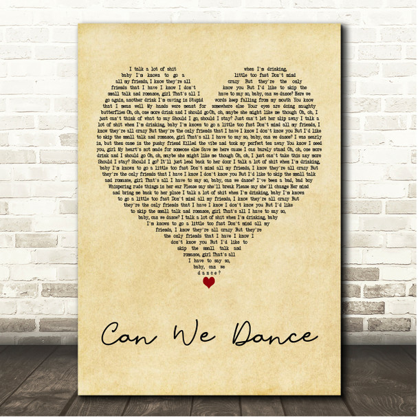 The Vamps Can We Dance Vintage Heart Song Lyric Print