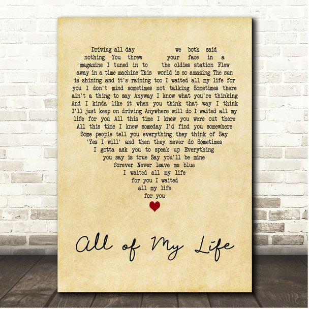 Todd Snider All of My Life Vintage Heart Song Lyric Print