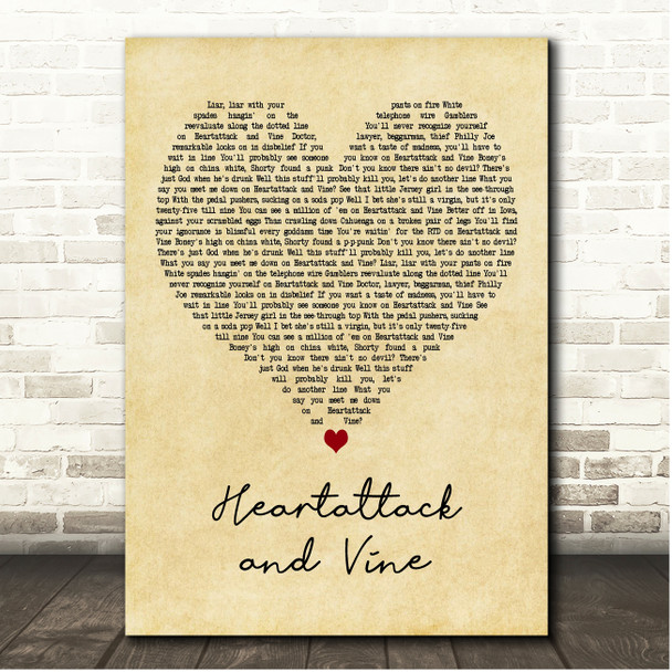 Tom Waits Heartattack and Vine Vintage Heart Song Lyric Print