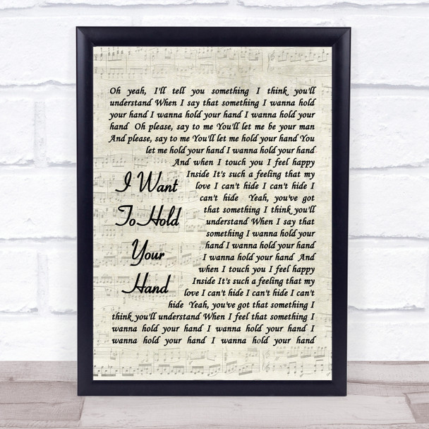 The Beatles I Want To Hold Your Hand Song Lyric Music Wall Art Print