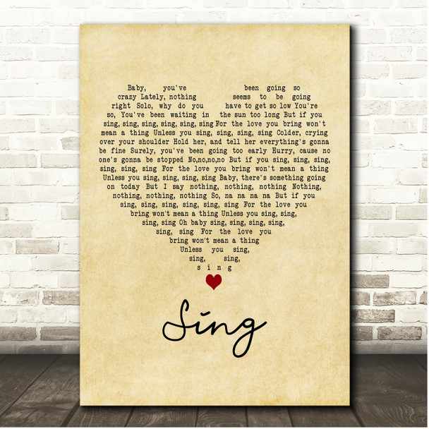 Travis Sing Vintage Heart Song Lyric Print