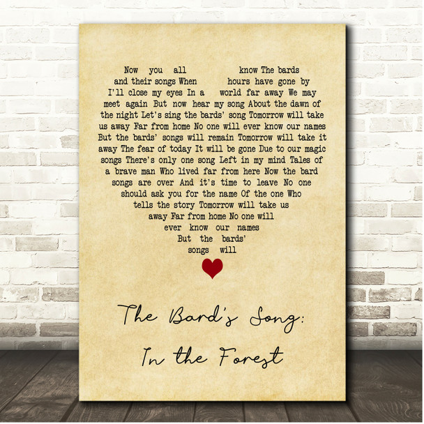 Blind Guardian The Bard's Song In the Forest Vintage Heart Song Lyric Print