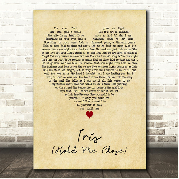 U2 Iris (Hold Me Close) Vintage Heart Song Lyric Print